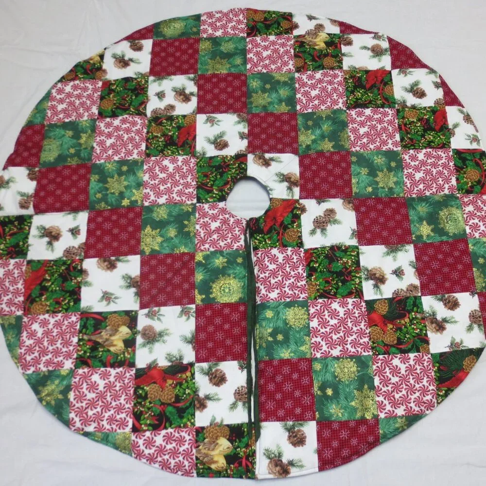 Handmade Quilted Patchwork Christmas Tree Skirt 44” Vintage Country Decor